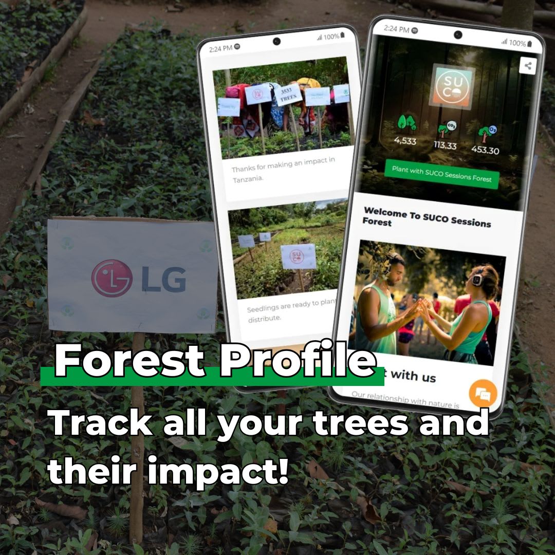 Mobile app showcasing tree planting impact and statistics.