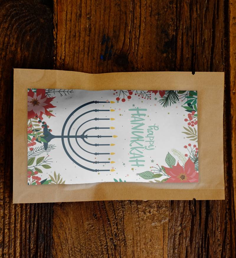 Happy Hanukkah Candles and Flowers
